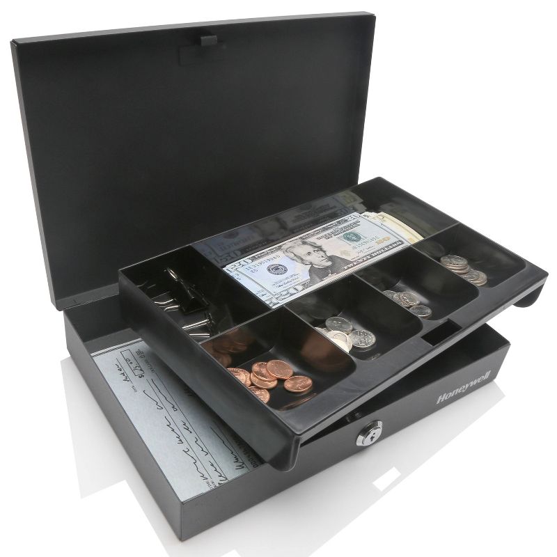 Honeywell Small Steel Cash Box with Removable Tray, 4 of 5