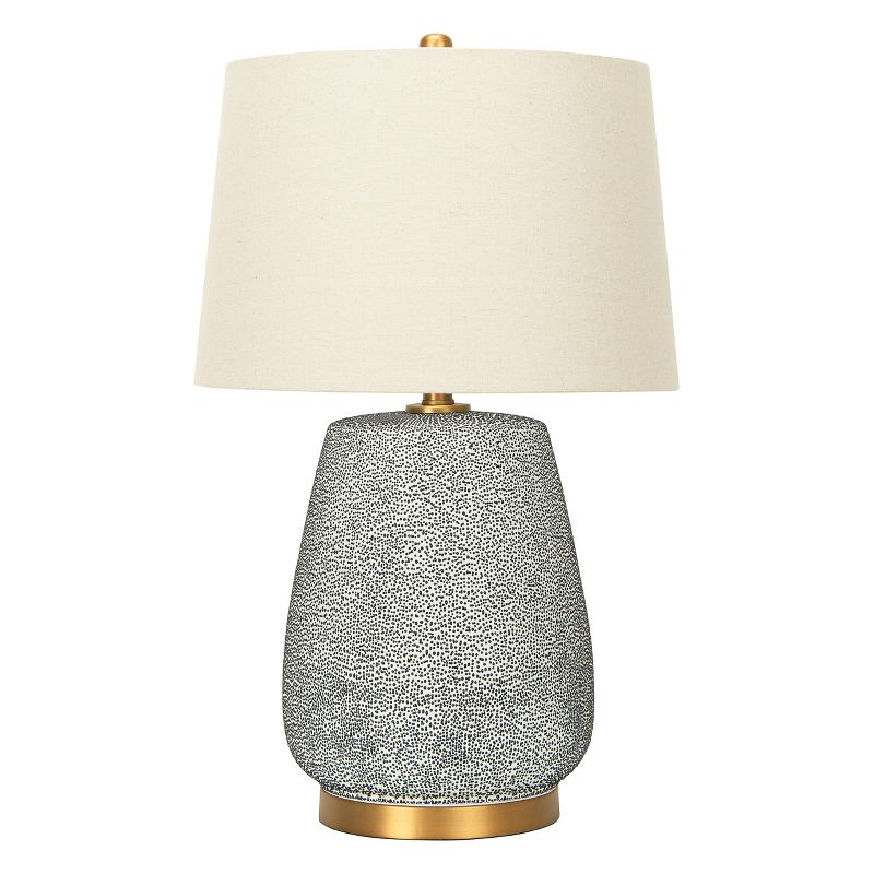 Storied Home Textured Stoneware Table Lamp with Gold Accents and Linen Shade Blue and Gold, 1 of 9
