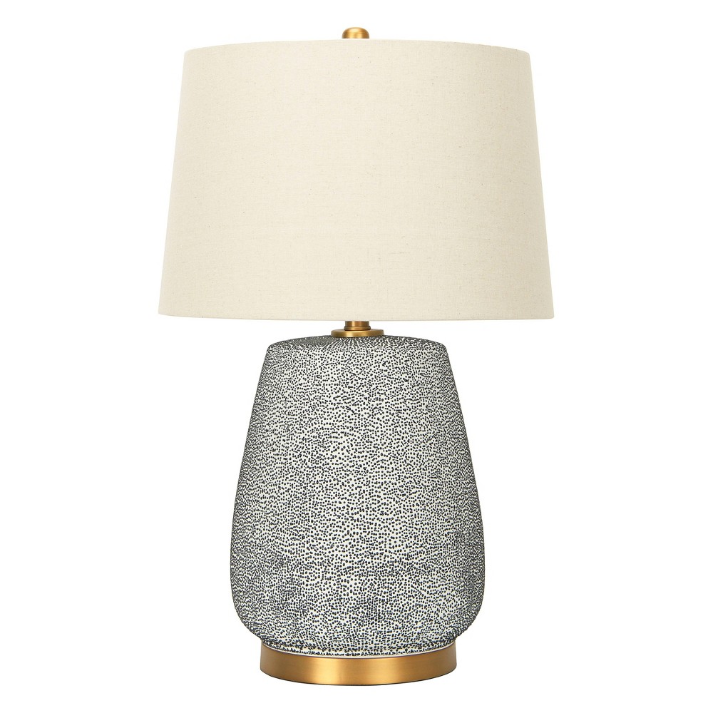 Photos - Floodlight / Street Light Storied Home Textured Stoneware Table Lamp with Gold Accents and Linen Sha