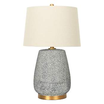 Storied Home Textured Stoneware Table Lamp with Gold Accents and Linen Shade Blue and Gold