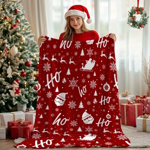 Lomsoe Festive Red Plaid Flannel Blanket,Warm Christmas Throw Blanket with Santa , Reindeer & Snowflakes,Christmas Gift. - 1 of 4