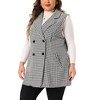Agnes Orinda Women's Plus Size Houndstooth Sleeveless Notched Lapel Button with Pockets Suit Vests - 2 of 4