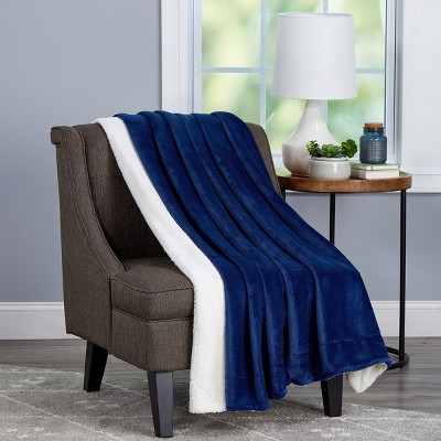 Poly Fleece Sherpa - Oversized Plush Woven Polyester Sherpa Fleece Solid Color Throw - Breathable by Hastings Home (Midnight and White)