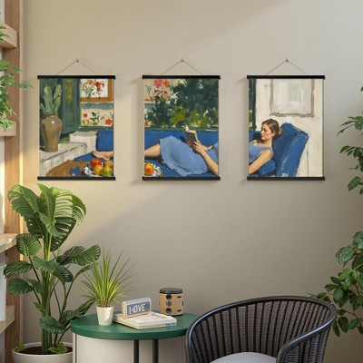 Triple Black Hanging Pole Painting 30*40cm, Decorative Hanging Art for Living Room and Bedroom Walls
