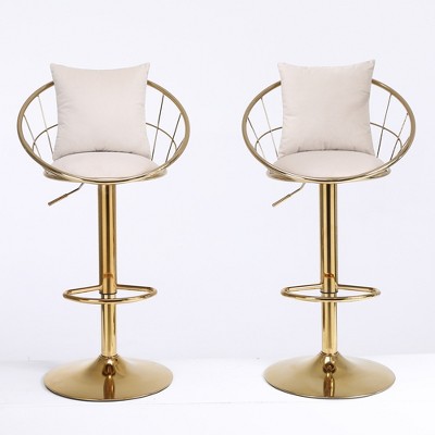 VYNXARIA Set of 2 velvet bar chair, pure gold plated, unique design,360 degree rotation, adjustable height,Suitable for dinning room,bar,Off-White