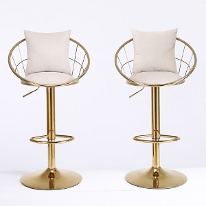 VYNXARIA Set of 2 velvet bar chair, pure gold plated, unique design,360 degree rotation, adjustable height,Suitable for dinning room,bar,Off-White - 1 of 4