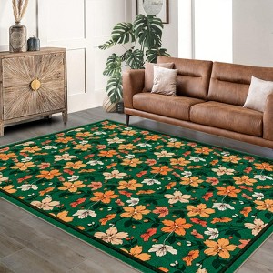 Floral Area Rugs Boho Style Washable Low Pile Non Slip Indoor Carpet for Nursery Playroom Bedroom Living Room - 1 of 4