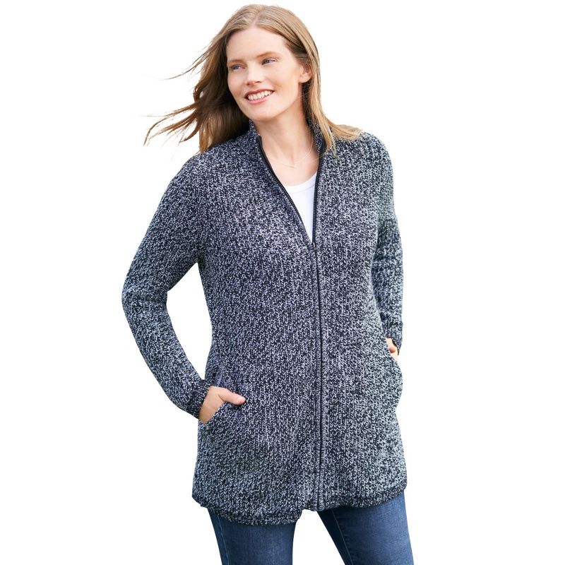 Woman Within Women's Plus Size Zip Front Shaker Cardigan, 1 of 3