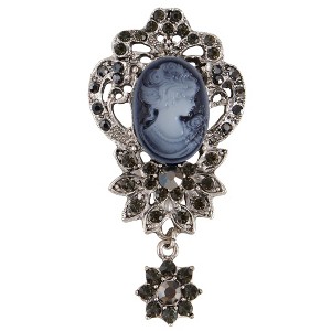 Anna-Kaci Vintage Inspired Crystal Rhinestone Victorian Lady Cameo Brooch Pin flower Pendant - Grey - 1 of 4
