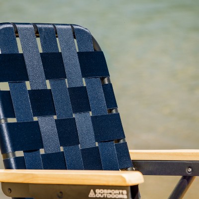 Navy Woven Aluminum Beach and Camping Chair with Hardwood Arms