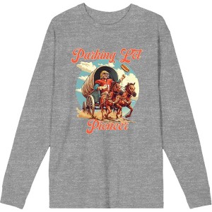 "Parking Lot Pioneer" Old West Wagon Football Cowboy Adult Long Sleeve Tee - 1 of 2