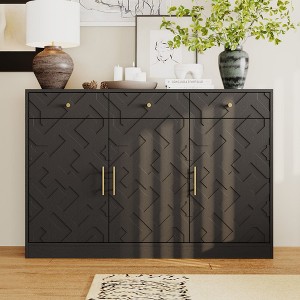 Famapy Black Storage Cabinet Buffet Chest with Gold Accents and Geometric Design Shoe Cabinet - 1 of 4