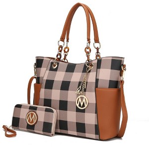 MKF Collection Bonita Checker Tote & Wallet Set - Stylish Vegan Leather Bag by Mia K - 1 of 4