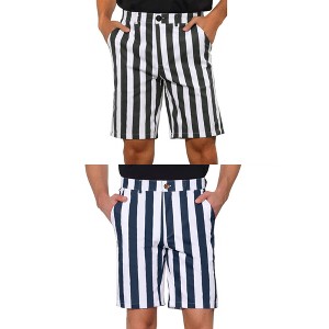 Lars Amadeus Men's Flat Front Summer Chino Striped Dress Shorts 2 Packs - 1 of 4