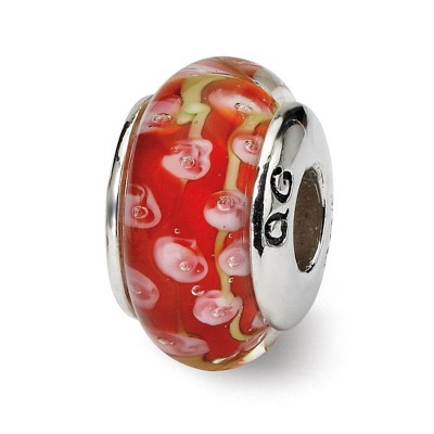 Black Bow Jewelry Red and Pink Glass Sterling Silver Bead Charm