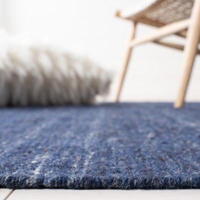 Navy Blue Handmade Wool Flat Woven Rectangular Area Rug 5' x 8'