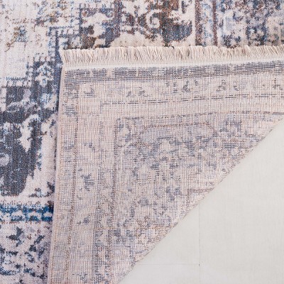 Ivory and Blue Synthetic Hand-knotted Rectangular Area Rug, 5' x 7'