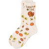 Memoi Women's "Turkey Time" Rayon Blend Thanksgiving Holiday Crew Sock Ivory Heather 9-11 - 3 of 4