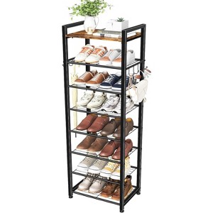 Simple Trending 8 Tiers Shoe Rack 16 Pairs Tall Wooden Plank Shoe Shelf - 1 of 4
