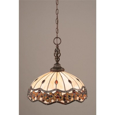 Toltec Lighting Elegante 1 - Light Pendant in  Dark Granite with 16" Roman Jewel Art Glass Shade