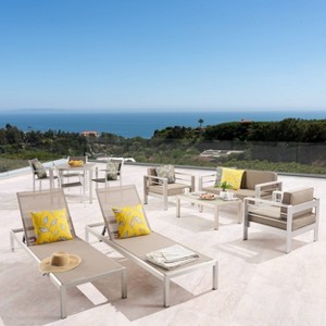 Cape Coral 11pc Aluminum Patio Collection - Silver/Natural/Khaki - Christopher Knight Home - 1 of 4