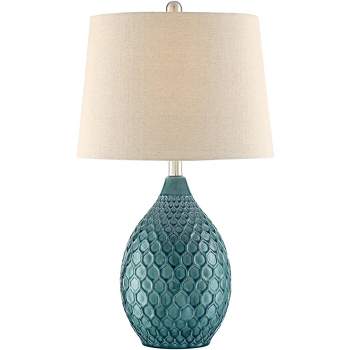 360 Lighting Kate Table Lamp 24 3/4" High Ceramic Green Oatmeal Drum Shade for Bedroom Living Room Bedside Nightstand Office Kids Family House Home