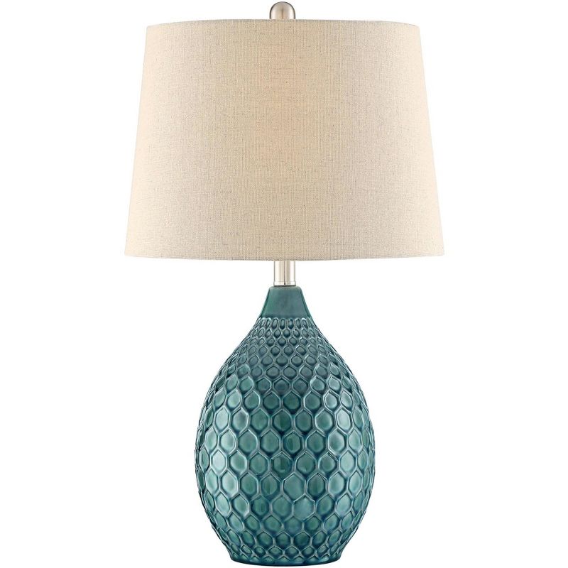 360 Lighting Kate Table Lamp 24 3/4" High Ceramic Green Oatmeal Drum Shade for Bedroom Living Room Bedside Nightstand Office Kids Family House Home, 1 of 9