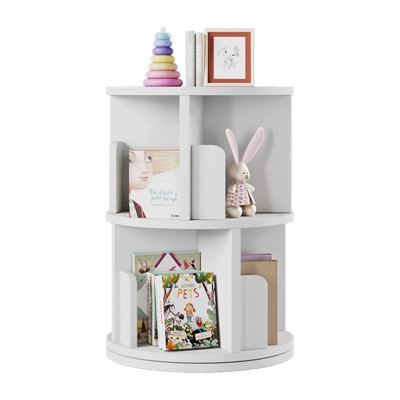 Aoxun Rotating Bookshelf, Corner Bookcase for Small Space, 360¡ã Corner Bookcase for Bedroom, Living Room, Study Room, 2 Tier, White