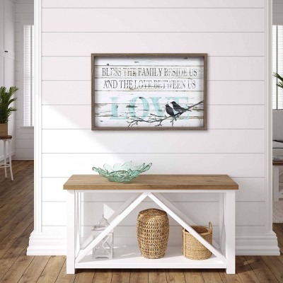 23.5" x 15.5" White and Blue MDF Family Love Wall Sign