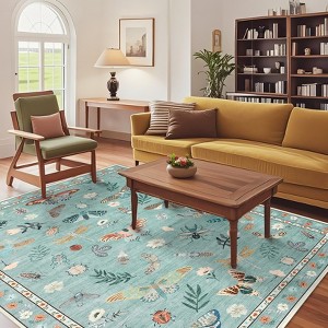 Washable Modern Insect and Butterfly Printed Carpet Indoor Low Pile Non Slip Area Rugs For Living Room Bedroom Soft Easy Care Rug - 1 of 4