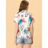 Allegra K Women's Hawaiian Floral Leaves Printed Short Sleeve Button Down Vintage Shirt - 4 of 4