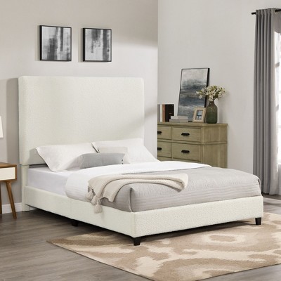 NicBex Modern Queen/King Upholstered Platform Bed Frame with Boucle Tufted Headboard,Solid Wood Slats Support,Box Spring Needed,Easy Assembly