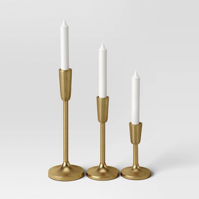 Gold Aluminum Taper Candle Holder Set of 3