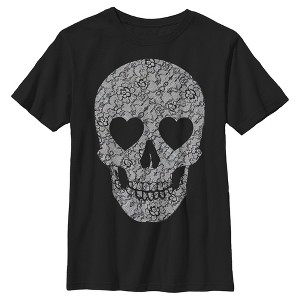 Boy's Lost Gods Lace Print Heart Skull T-Shirt - 1 of 4