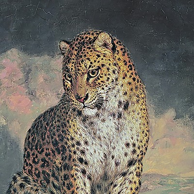 Medium Brown Framed Canvas Painting of Leopards