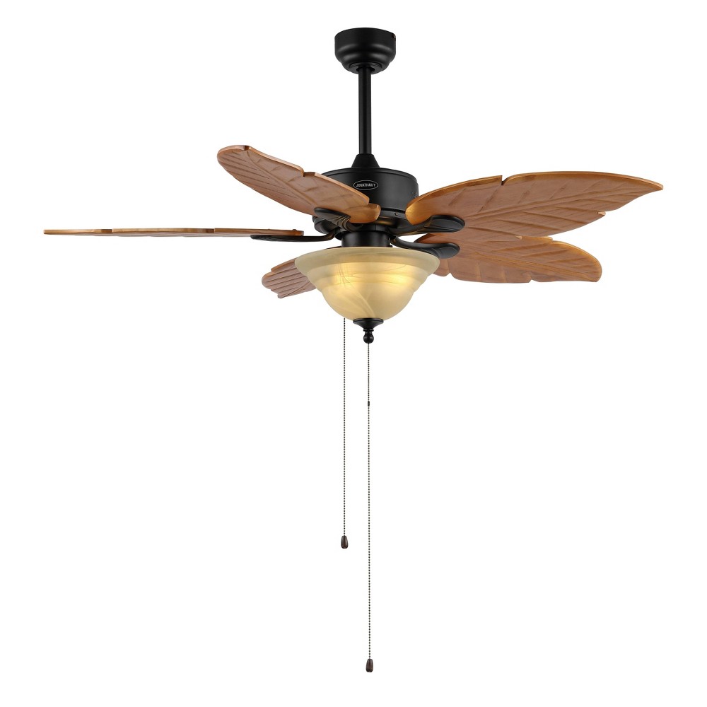 Photos - Air Conditioner 52" 3-Light Poinciana Coastal Iron/Wood Palm Leaf LED Ceiling Fan with Pul
