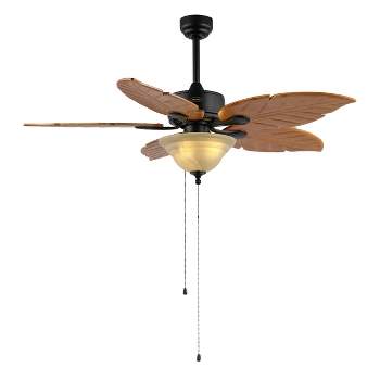 52" 3-Light Poinciana Coastal Iron/Wood Palm Leaf LED Ceiling Fan with Pull Chain - JONATHAN Y