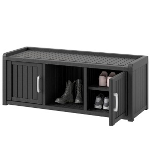 SEVOBAL Outdoor Shoe Storage Cabinet 12 Pair 2 Door Storage Bench Indoor Outdoor Waterproof Adjustable Shelves Entryway Hallway, Black, - 1 of 4