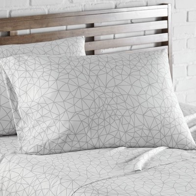White-Grey Geometric Print Microfiber Queen Sheet Set