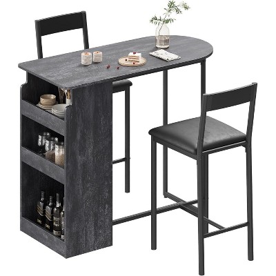 Bar Table and Chair Set, Semi-Circular Retro Palette Tabletop with 3 Tier Storage Shelves, 2 Leather Upholstered Seats, Modern Bar Furniture for Home