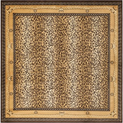 10' Square Brown and Beige Synthetic Animal Print Rug