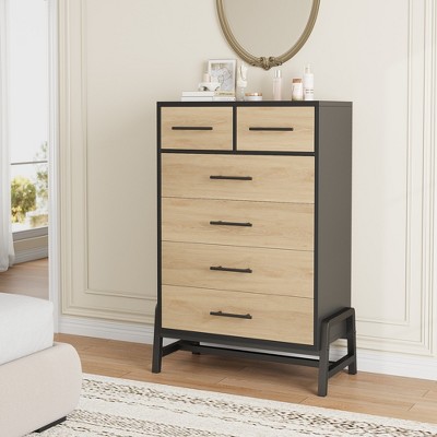 4+2 Dresser for Bedroom, 46.6" Tall Dresser, Tall Drawer Dresser with Storage Freestanding, Wooden Closet Dresser Storage for Bedroom, Natural Oak