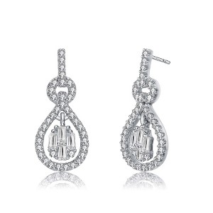 Elegant White Gold Plated Love Knot Door Knocker Dangle Earrings Adorned with Cubic Zirconia for a Sophisticated and Timeless Look - 1 of 3