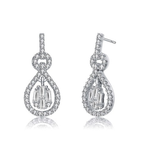 Elegant White Gold Plated Love Knot Door Knocker Dangle Earrings Adorned with Cubic Zirconia for a Sophisticated and Timeless Look - image 1 of 3