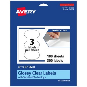 Avery Glossy Clear Oval Labels with Sure Feed, 3" x 5" - 1 of 4