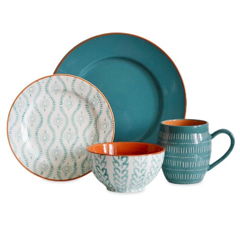 Baum Bros 16pc Stoneware Tangiers Dinnerware Set Turquoise : Target