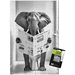 Trends International Reinders: Toilet Humor - Elephant Toilet Unframed Wall Poster Print Clear Push Pins Bundle 14.725" x 22.375" - 1 of 4