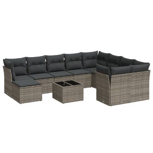 vidaXL Patio Sofa Set with Cushions Outdoor Furniture 11 Piece Poly Rattan - Gray - 1 of 4