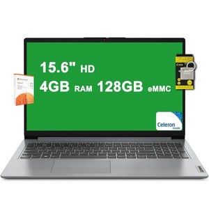 Lenovo IdeaPad 1 15.6" HD Notebook, Intel Celeron N4500 1.1GHz, 4GB RAM, 128GB eMMC,Windows 11 Home, Cloud Gray (82LX00DGUS) - 1 of 4