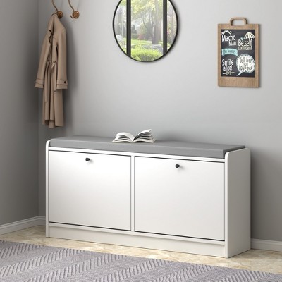 GlasFlength Decorative Storage Cabinets Farmhouse Modern Style，Ample Storage, Sturdy Build，Natural with Spaious Compartment，White,39.76"*9.44"*18.89"
